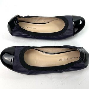 Maud Frizon Patent Cap Two Tone Leather Ballet Flats 39/8.0 Navy/Black Classic